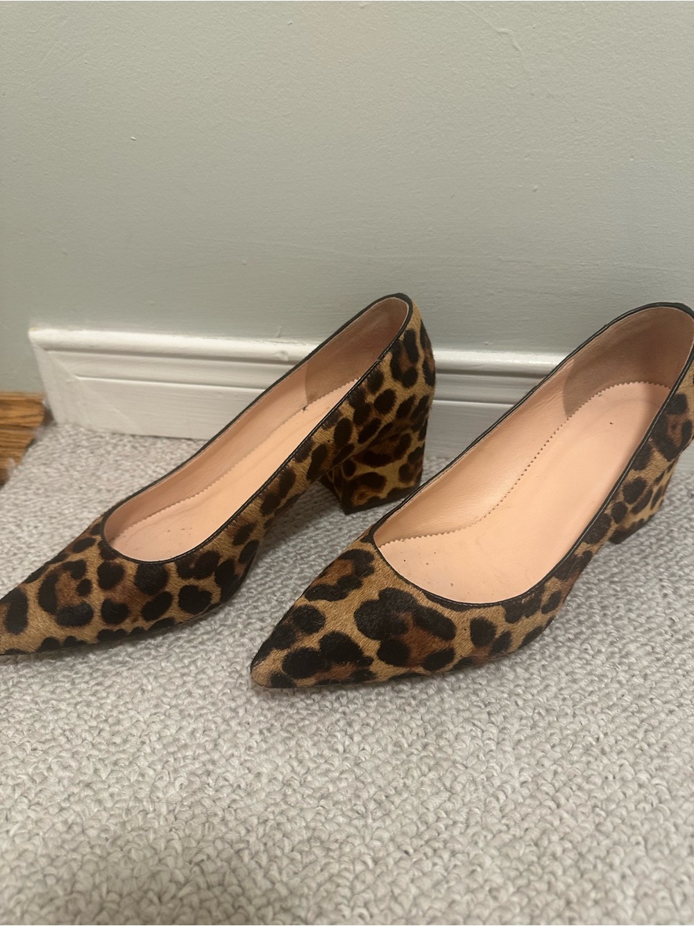 J. Crew Leopard Print Pointed Toe Block Heel Pumps